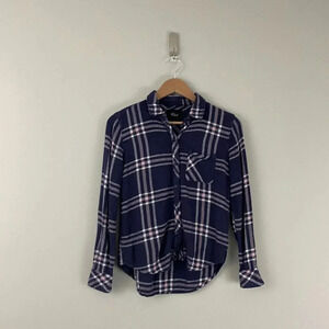 Rails Hunter Plaid Button Down Blouse Navy Petal Pink Size Small